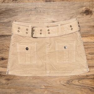 Tan Corduroy Mini Skirt with Belt